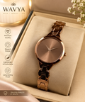 Classic Women's Brown Round Dial Analog Watch with Premium Metal Strap | Quartz Movement | Elegant & Stylish Wristwatch