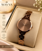 Classic Women's Brown Round Dial Analog Watch with Premium Metal Strap | Quartz Movement | Elegant & Stylish Wristwatch