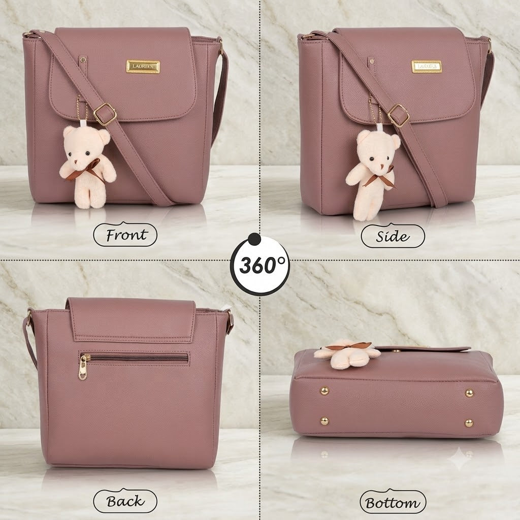 Stylish & Versatile PU Leather Sling Bag for Women & Girls | Party & Casual Crossbody Handbag with Cute Charm