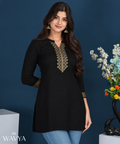 Women’s Premium Quality Rayon Golden Printed Short Kurti | Three-Quarter Sleeves | Stylish Casual & Office Wear