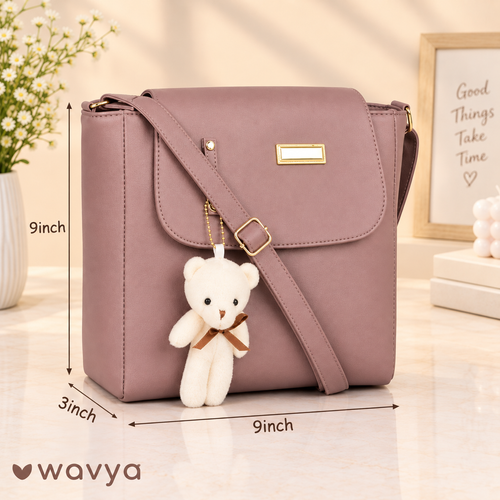 Stylish & Versatile PU Leather Sling Bag for Women & Girls | Party & Casual Crossbody Handbag with Cute Charm