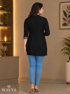 Women’s Premium Quality Rayon Golden Printed Short Kurti | Three-Quarter Sleeves | Stylish Casual & Office Wear