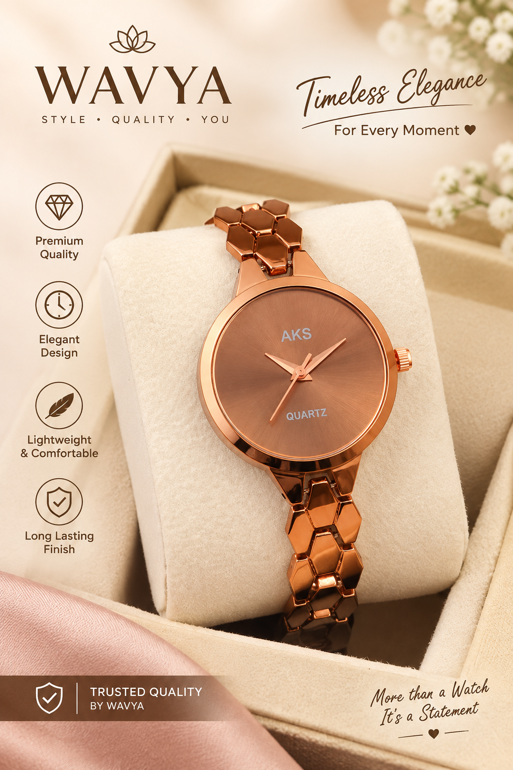 Classic Women's Brown Round Dial Analog Watch with Premium Metal Strap | Quartz Movement | Elegant & Stylish Wristwatch