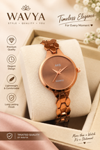 Classic Women's Brown Round Dial Analog Watch with Premium Metal Strap | Quartz Movement | Elegant & Stylish Wristwatch